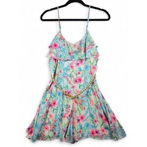 Candies Floral Romper Ruffle Trim Gold Belt Summer Outfit Size 9
